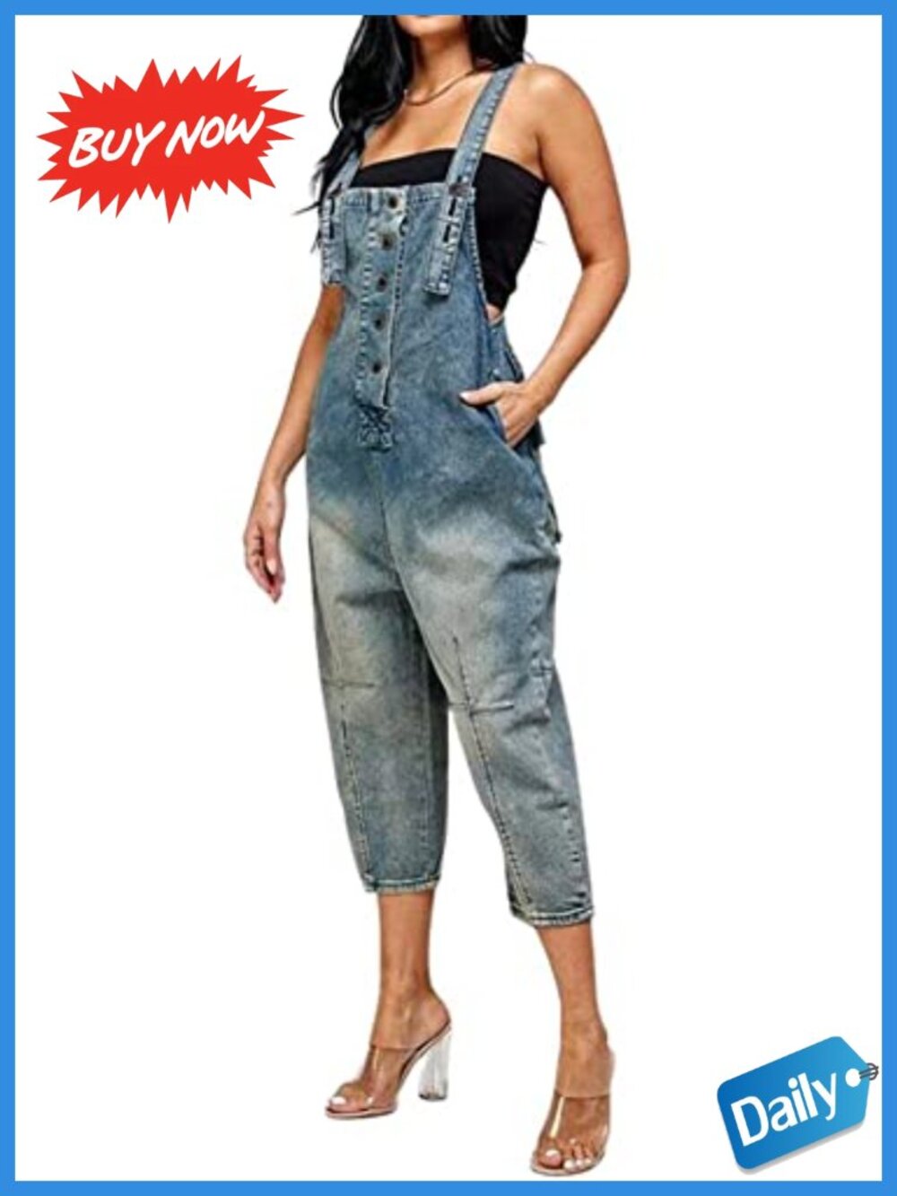 Loose Fit Denim Jumpsuit Overalls Crop Harem Pants Casual Summer